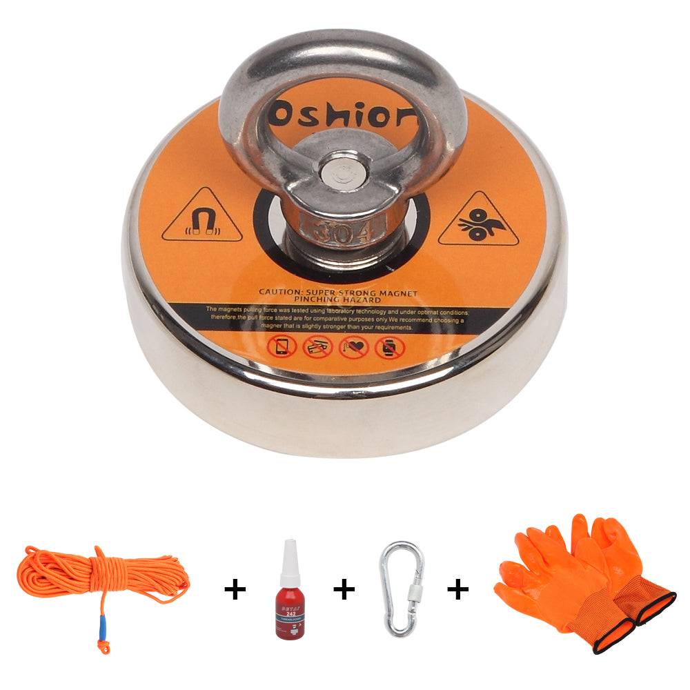 Magnet Fishing Kit with Strong Magnet for Pulling 550 lbs, Rope, Gloves, Threadlocker Glue | Fishing Magnets with Rope for Underwater Treasure Hunting and Retrieving Objects