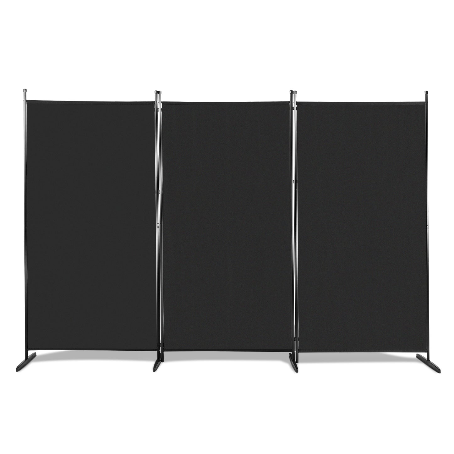 6FT Trifold Polyester Fabric Plastic Foot Carbon Steel Frame Foldable Screen Black