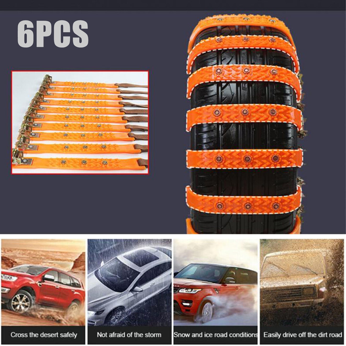 6pc Snow Tire Chain for Car Truck SUV Anti-Skid Winter Emergency Muddy Driving