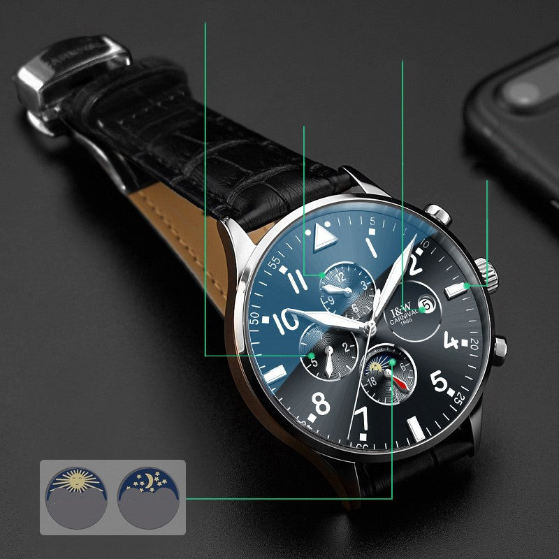 Men's Multifunctional Leather Strap Waterproof Casual