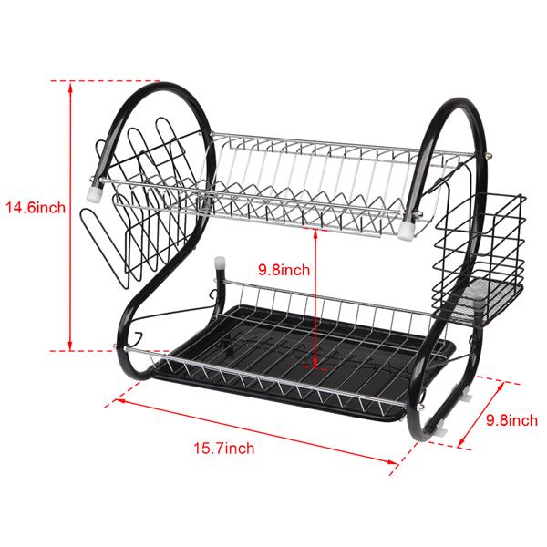 Multifunctional S-shaped Dual Layers Bowls & Dishes & Chopsticks & Spoons Collection Shelf Dish Drai Black