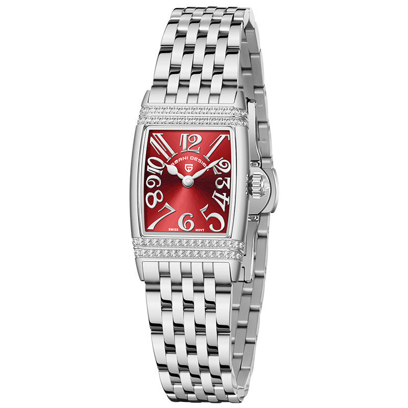 Women's Fashion Shell Face Square Quartz Watch With Diamonds